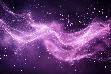 Abstract purple glowing background with glittering particles and fluid waves
