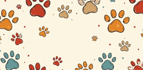 Fototapeta premium Whimsical dog paw doodle with seamless vector design for a fun and playful atmosphere, dog bone, cartoon, pet