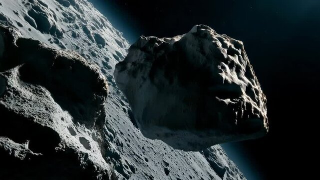 Asteroid Approaching Planet Surface Dramatic Space Rock Scene