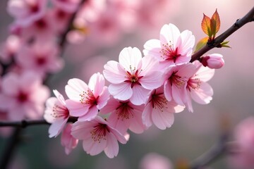 Obraz premium Delicate pink sakura blossoms, full bloom, intricate branches , sakura tree, floral