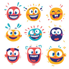 Vector set of funny cartoon with smiling