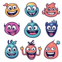 Vector set of funny cartoon with smiling