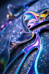 Iridescent Fluid Curves Shimmering on a Glittering Surface in Vibrant Multicolor Elegance