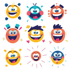 Vector set of funny cartoon with smiling
