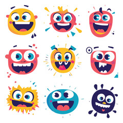 Vector set of funny cartoon with smiling