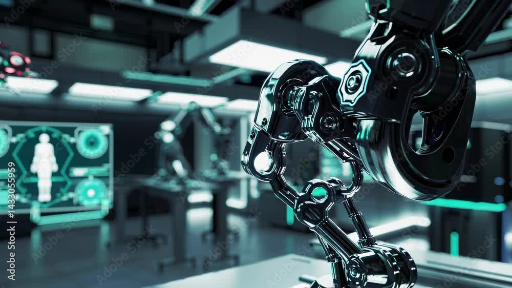 Fototapete Robotic arms in a high-tech control room performing automated tasks at a modern facility