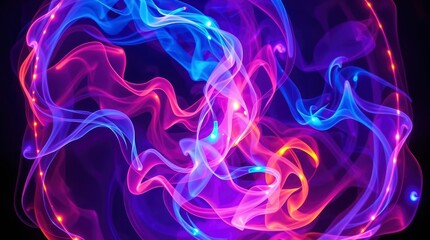Abstract Flowing Colorful Smoke Swirls on Dark Background