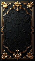 Gold foil embossed luxury invitation card with intricate black design , exclusive party, premium paper