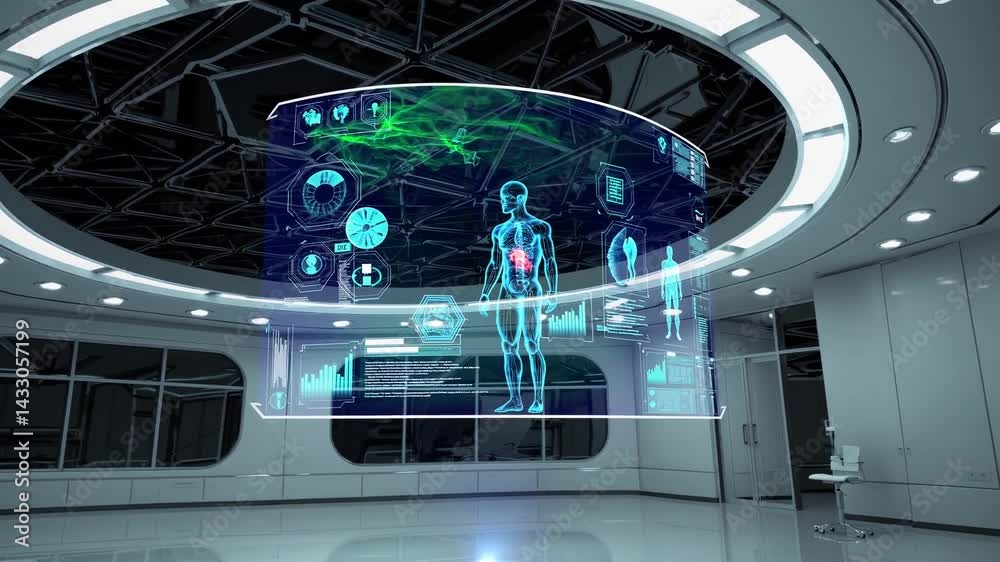 Poster Advanced holographic display technology showcased in a modern lab environment