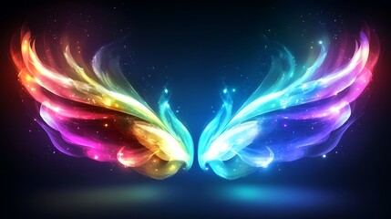 Colorful, glowing angel wings