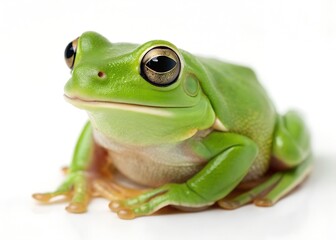 Obraz premium Vibrant Green Tree Frog A Close-Up View of an Amphibian on white background