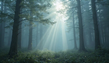 Dreamy Foggy Forest with Magical Morning Light