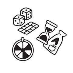 Hand Drawn Black and White Kids Playing Board Game and Card Icons