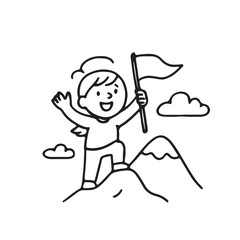 Hand Drawn Kids Rock Climbing  Hiking Icon Set.  Black and White Line Art