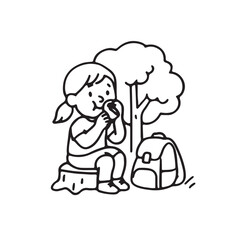 Hand Drawn Kids Rock Climbing  Hiking Icon Set.  Black and White Line Art