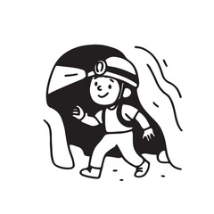 Hand Drawn Kids Rock Climbing  Hiking Icon Set.  Black and White Line Art