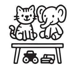 Hand Drawn Kids Playing with Dolls and Toy Figures Icon Set
