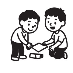 Hand Drawn Black and White Icons of Kids Social Interaction Activities
