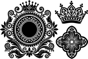 Vector set of vintage floral design elements: ornate swirls, elegant scrolls, and decorative baroque frames