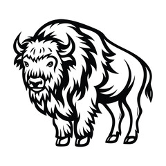 Monochrome Buffalo Majestic American Bison with Bold, Stylized Fur Texture