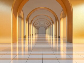 Golden arched corridor perspective