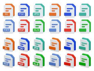 Collection of 3D Rendered File Format Icons