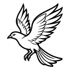 Minimalist Black and White Flying Bird, Detailed Wings and Feathers in Flight Design
