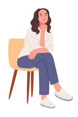 The girl is sitting on a chair. She is posing for a photo.