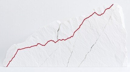 Ascending line graph, represented by a red line traversing a white, mountainous terrain