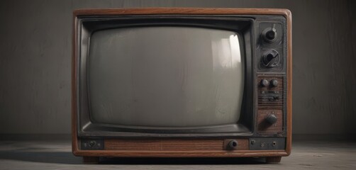 A weathered antique CRT television set with visible screen imperfections and static , analog, aged