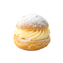 Delicious powdered sugar cream puff, perfect for a sweet treat. PNG and transparent background