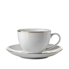 Obraz premium Elegant White Porcelain Teacup and Saucer with Gold Trim PNG and transparent background