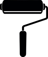 Paint Roller Silhouette Vector – Simple Black Painting Tool Illustration