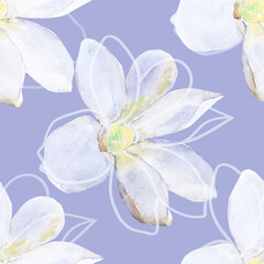 Watercolor flower on white and colored background.Seamless pattern.