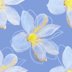 Watercolor flower on white and colored background.Seamless pattern.