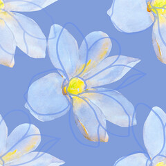Watercolor flower on white and colored background.Seamless pattern.