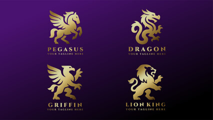 Golden logo collection with with dark gradient background 