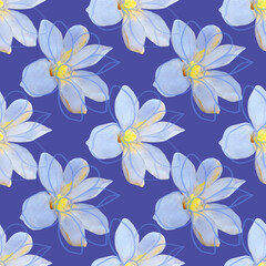 Watercolor flower on white and colored background.Seamless pattern.