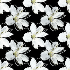 Watercolor flower on white and colored background.Seamless pattern.