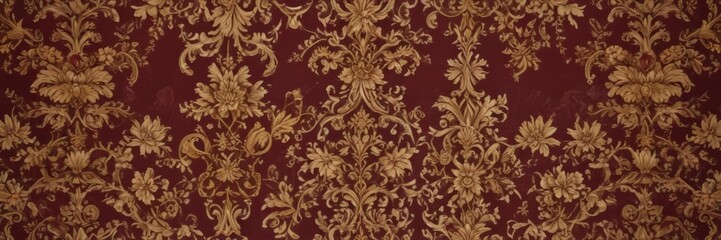 Burgundy & gold floral baroque wallpaper  Intricate scrollwork, luxurious pattern , floral, acanthus, fabric