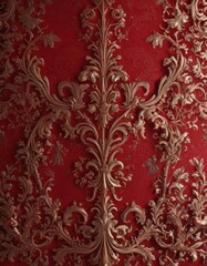 Deep crimson damask, opulent scrollwork details , art, elegant, graphic