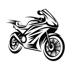 Abstract Black Sport Motorcycle on White Background, Detailed Design, Machine Style