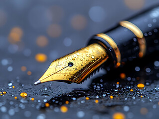 Golden Fountain Pen Macro Photography