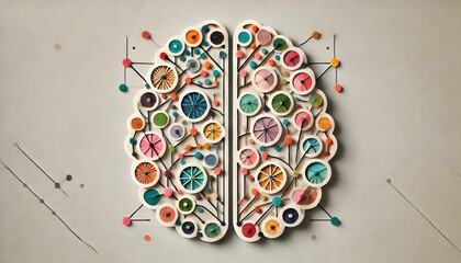 Paper Art Representing Brain Connections and Neurodivergent Complexity, lines and nodes.