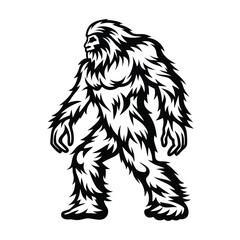 Black Silhouette of Bigfoot Walking isolated on White Background design
