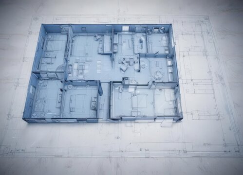 Digital blue blueprint effect on architectural floor plan template , digital, archicad, background