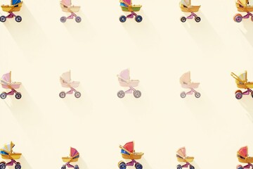 Geometric stroller icon pattern, bold lines on a neutral tone, print, abstract