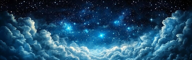 Fototapeta premium Starry Night Sky with Clouds, Cosmic Beauty and Stargazing Wonder