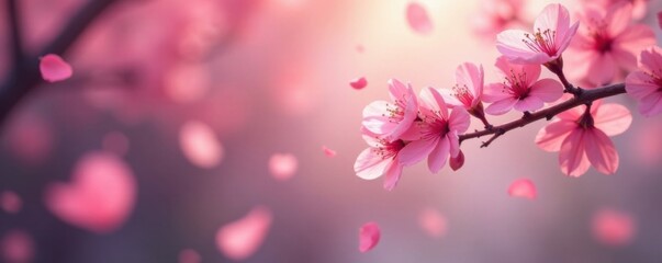 Obraz premium Delicate pink sakura petals floating gently in soft focus, gentle, pastel