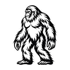 Bigfoot Hairy Cryptid Walking Silhouette in Black and White Isolation